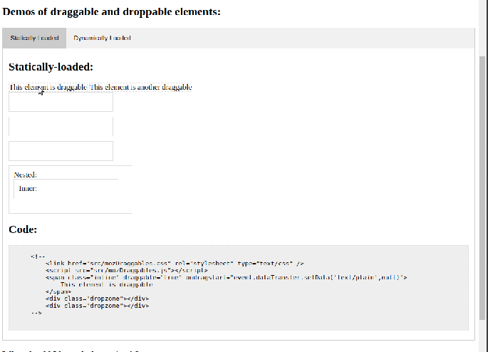 Demo of mozDraggables with static and dynamic loaded drag and drop elements.